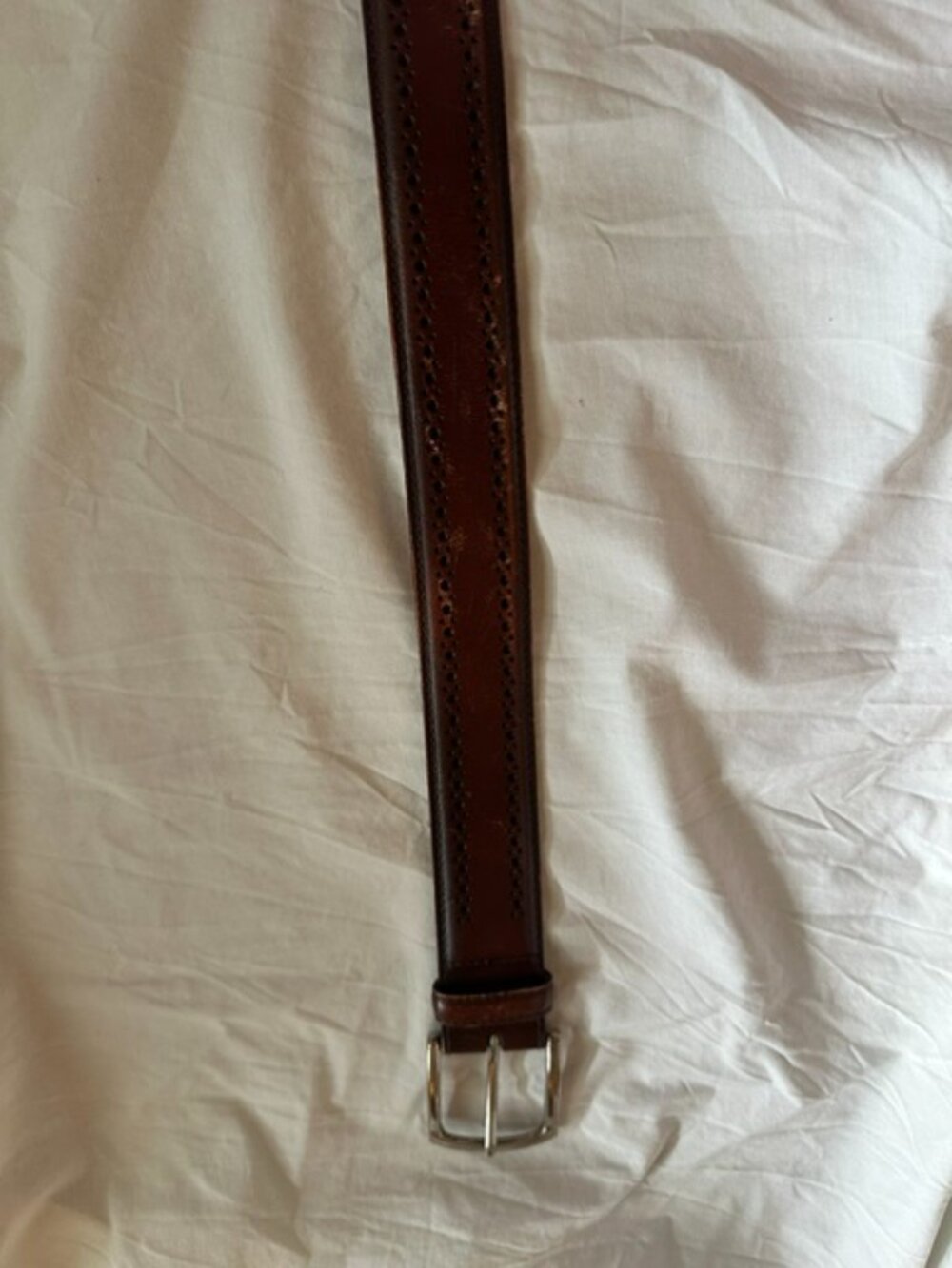 Allen Edmonds Brown Leather Brogue Perforated Dress Belt 34
